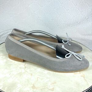 Kinza Ballet Flats Women 7.5 Grey Suede Leather Slip On Minimalist Elegant Shoes